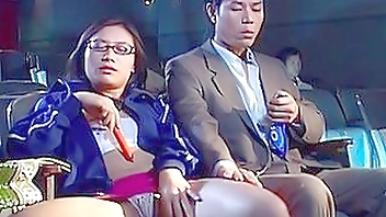 Japanese pornstar fucks hard after masturbating in Tokyo cinema