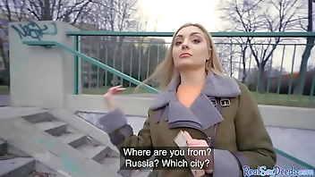 Blonde euro babe with natural tits gets fuck in public