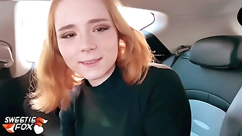 Redhead Suck Dick Taxi Driver and Cum Swallow in the Car - POV