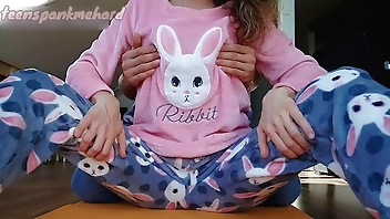 stepbrother teasing small tits and wet pussy stepsister in pajamas