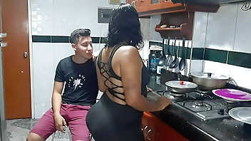My stepmother gets horny in the kitchen. what a rich pussy it has