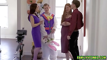 Stepmom and stepdaughter sharing the lucky studs big prick