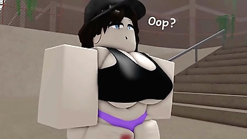 Roblox Emo Girl pulls up her tanktop for you in Public