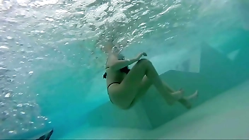 Flashing my dick in front of a hot girl in public pool and helps me and fuck - it's very risky with couple near - P2