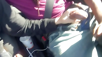 Lesbian Gives Friend Handjob In Car