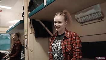 Girl Fellow Traveler Seduced Guy on the Train and Gave him Blowjob and Swallowed Sperm!
