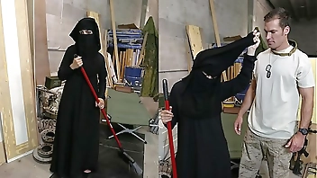 TOUR OF BOOTY - Muslim Woman Sweeping Floor Gets Noticed By Horny American Soldier