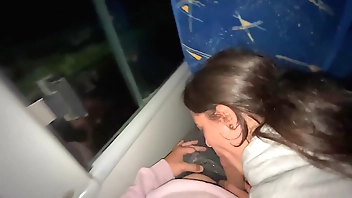 I suck an unknown passenger on a real bus and he cums in my mouth