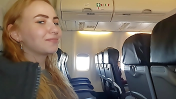 PUBLIC AIRPLANE Handjob and Blowjob