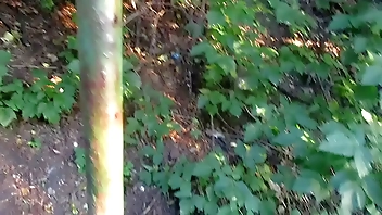 Flashing on stairs someplace outdoor in the city