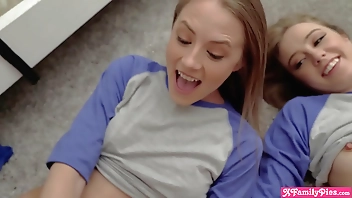 Petite teens on Summer camp fuck in a threesome