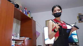 She tries on her underwear in front of me so I can fuck her and I fuck her several times