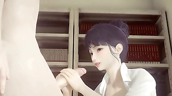 Hentai Uncensored - Shoko jerks off and cums on her face and gets fucked while grabbing her tits - Japanese Asian Manga Anime Game Porn
