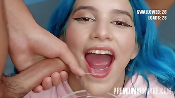 PremiumBukkake - Min Galilea swallows 64 huge cumshots in mouthful bukkake
