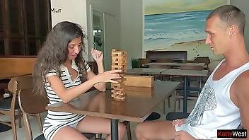 Stepsister lost her ass in a Jenga game and got fucked in Anal