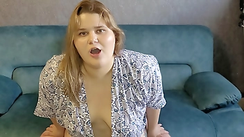 Young mommy fucks while cleaning in short sexy robe while her husband is not at home