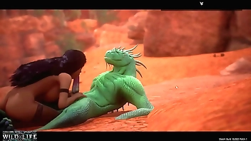 A girl is fucked by a lizard with two cocks - Wild Life