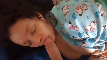 Stepmom Milf is woken up in the morning by her stepson's dick that wants her to suck it