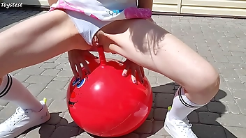 Horny Stepsister Riding Fitness Ball with DOUBLE PENETRATION