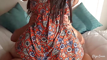 My big-assed friend visits me in a short dress and we fuck hard without a condom!! I finish it inside