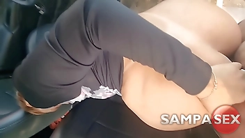 Hot blonde had sex in the car. He asked to be fucked hard in the ass and received 2 cumshots: inside the ass and in the pussy