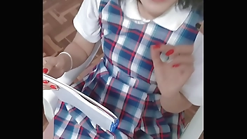 Teacher fucking his student without a condom and with his uniform