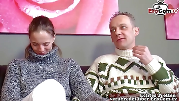 German young woman girlfriend shared first time mmf threesome in amateur casting